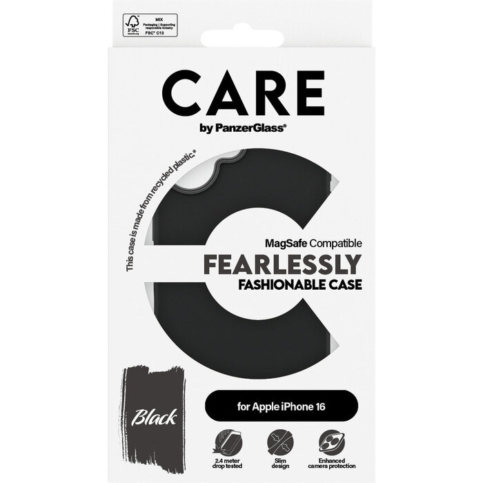 CARE by PanzerGlass PanzerGlass CARE Case Apple iPhone 16 - Zwart met MagSafe
