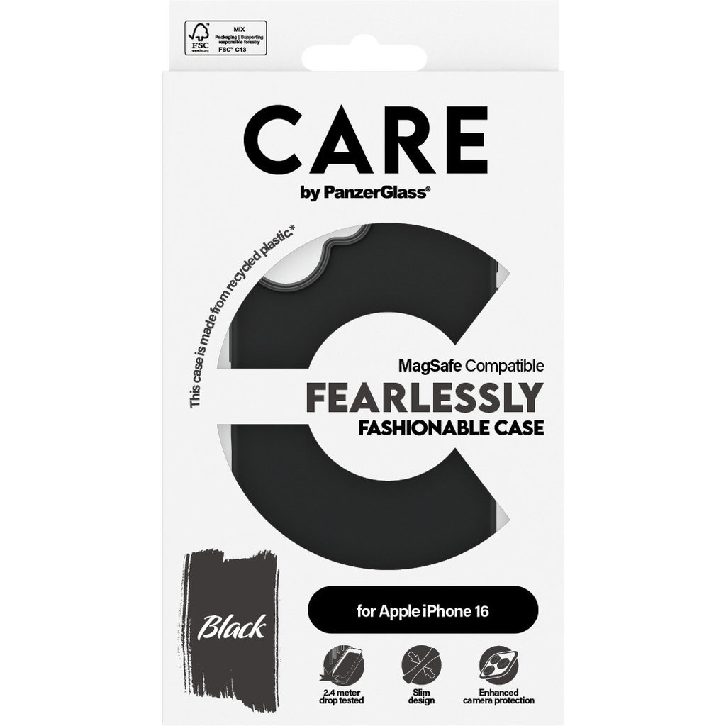 CARE by PanzerGlass PanzerGlass CARE Case Apple iPhone 16 - Zwart met MagSafe