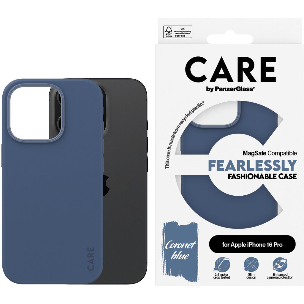 CARE by PanzerGlass PanzerGlass CARE MagSafe Case voor iPhone 16 Pro - Blauw