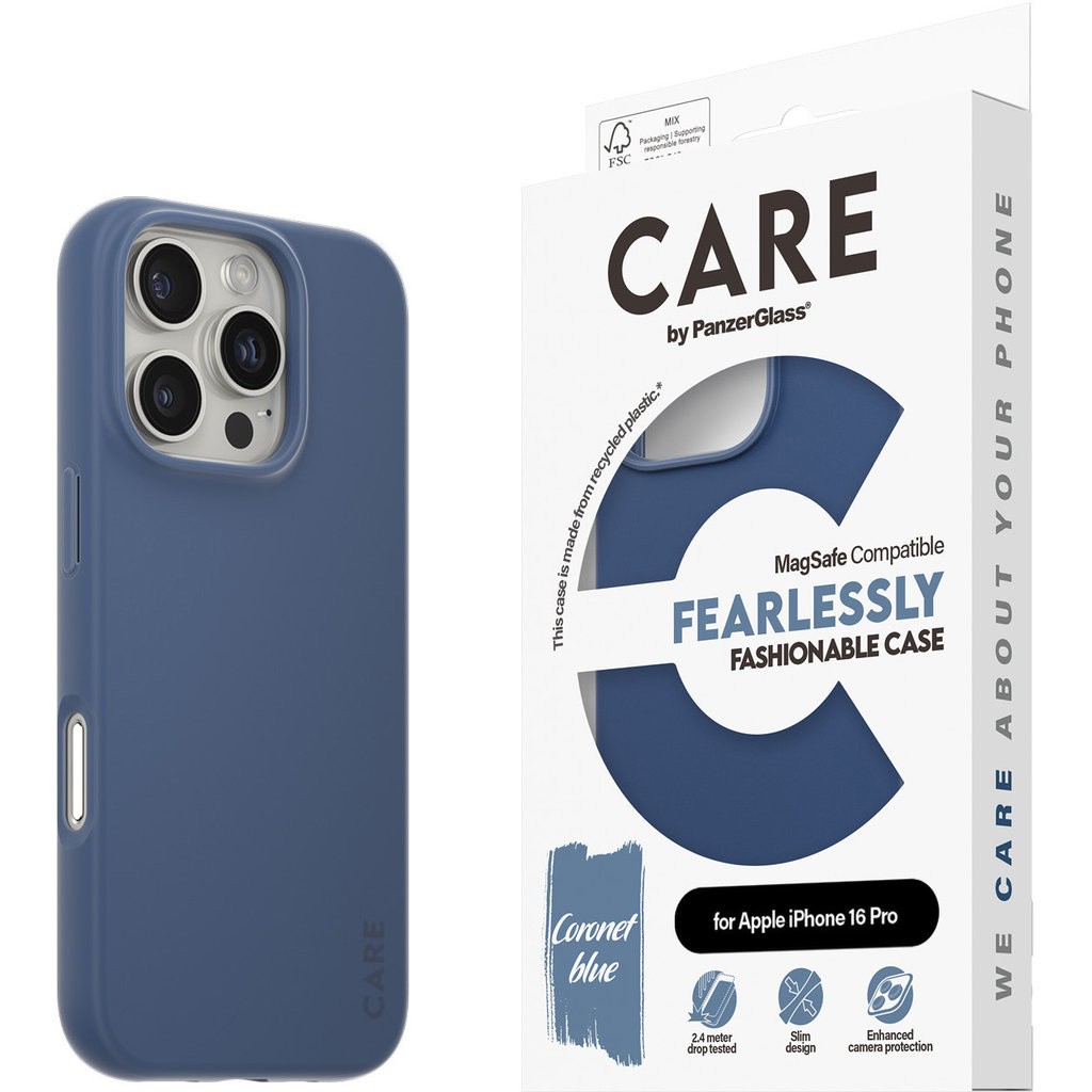 CARE by PanzerGlass PanzerGlass CARE MagSafe Case voor iPhone 16 Pro - Blauw