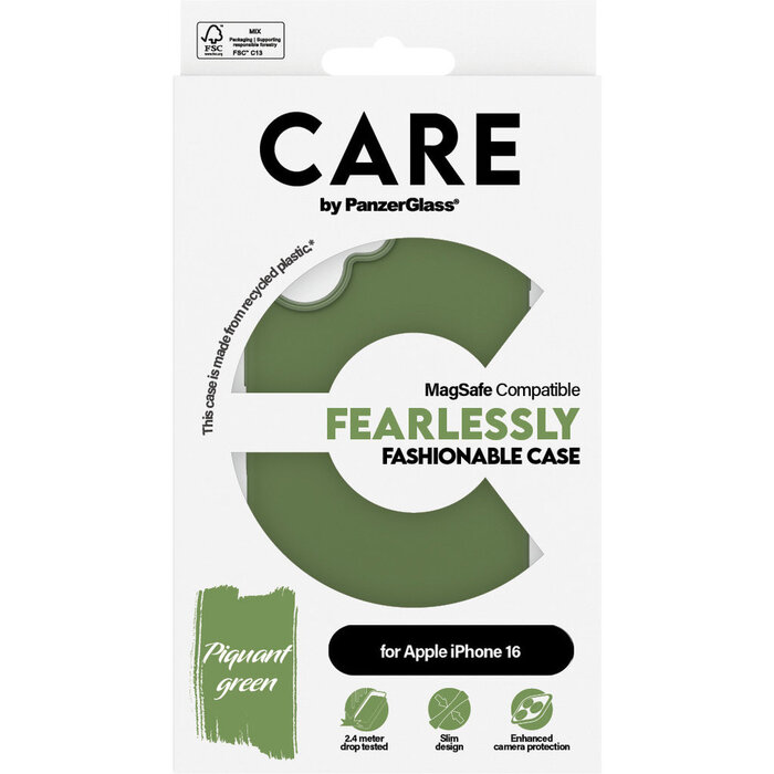 CARE by PanzerGlass PanzerGlass CARE MagSafe Case voor iPhone 16 - Groen