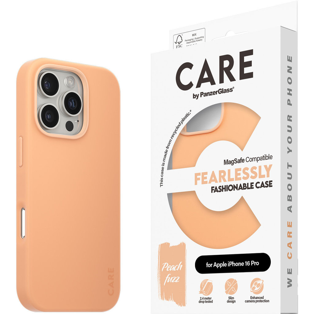 CARE by PanzerGlass PanzerGlass CARE MagSafe Case voor iPhone 16 Pro - Peachy
