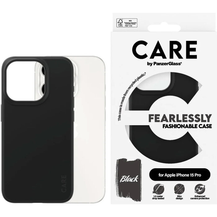 CARE by PanzerGlass PanzerGlass CARE Case iPhone 15 Pro - Valbestendige Hoes Zwart