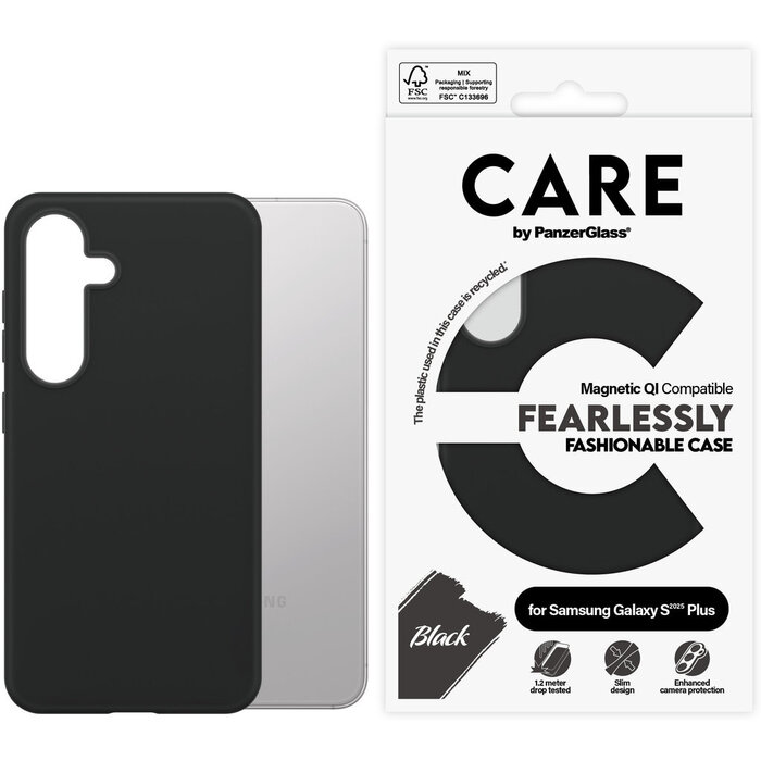 CARE by PanzerGlass PanzerGlass CARE Case Samsung Galaxy S25 Plus - Zwart met QI-module