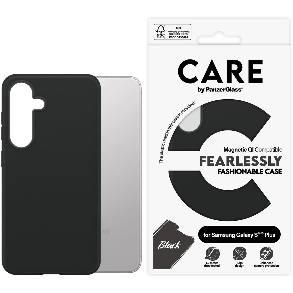 CARE by PanzerGlass PanzerGlass CARE Case Samsung Galaxy S25 Plus - Zwart met QI-module