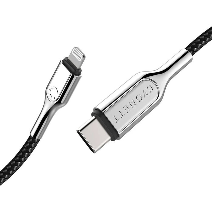 Cygnett Cygnett Armoured Gevlochten Lightning naar USB-C Kabel - 10cm - Zwart