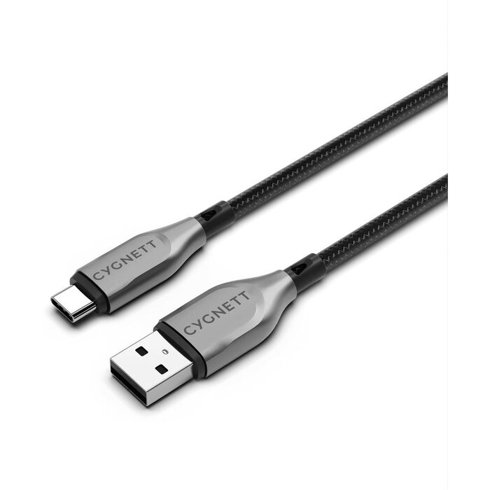 Cygnett Cygnett Armoured USB-C naar USB-A Kabel 1m - Gevlochten Zwart