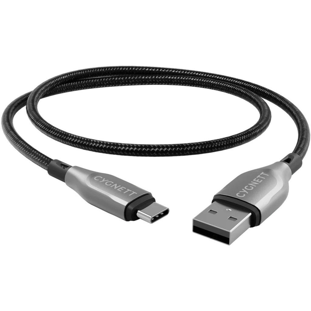 Cygnett Cygnett Armoured USB-C naar USB-A Kabel 1m - Gevlochten Zwart
