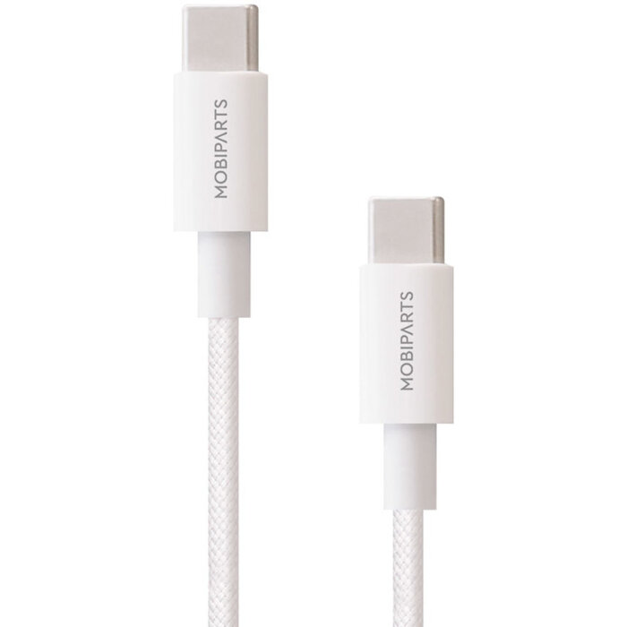 Mobiparts Mobiparts USB-C naar USB-C Woven Kabel - 1m - 2A - Wit