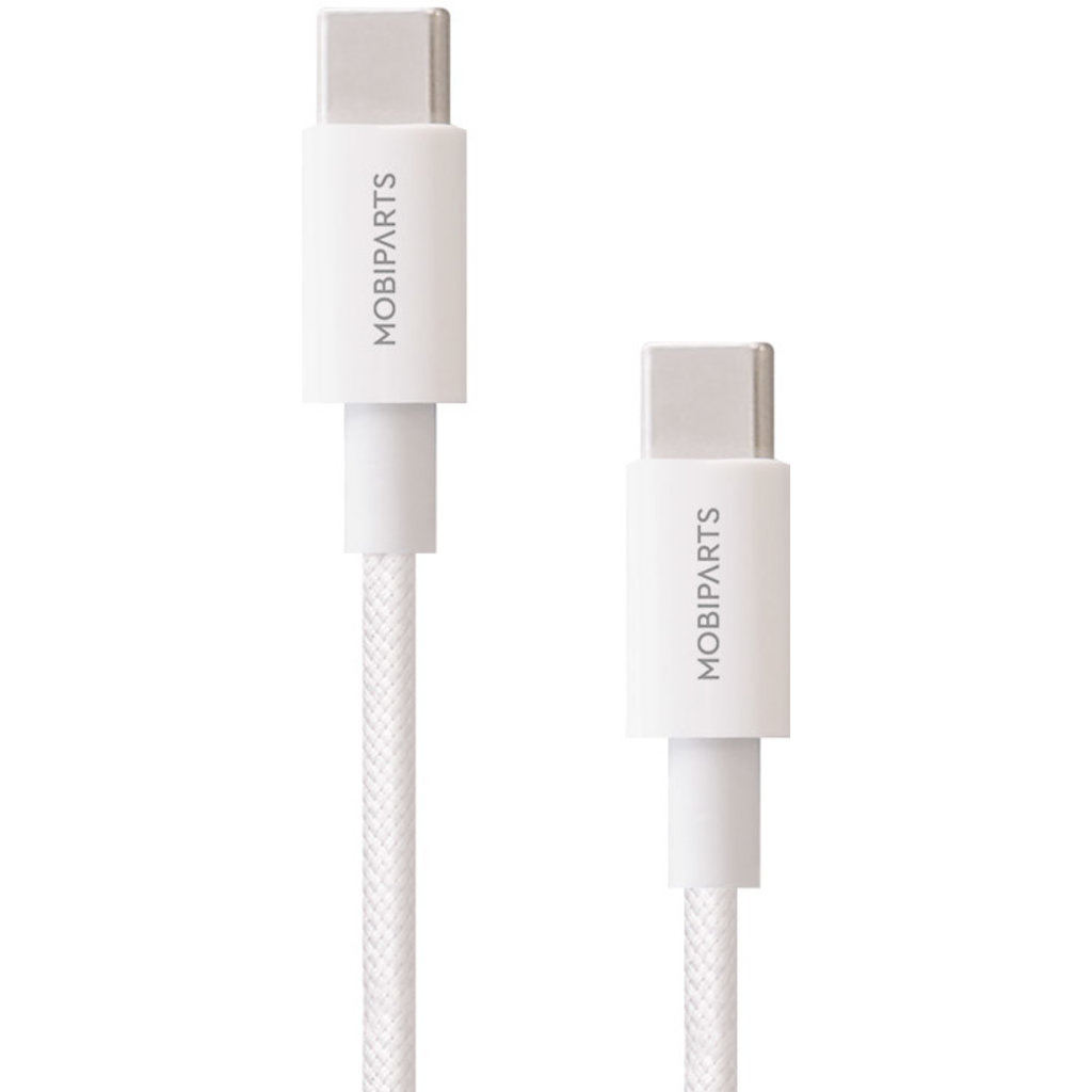 Mobiparts Mobiparts USB-C naar USB-C Woven Kabel - 1m - 2A - Wit