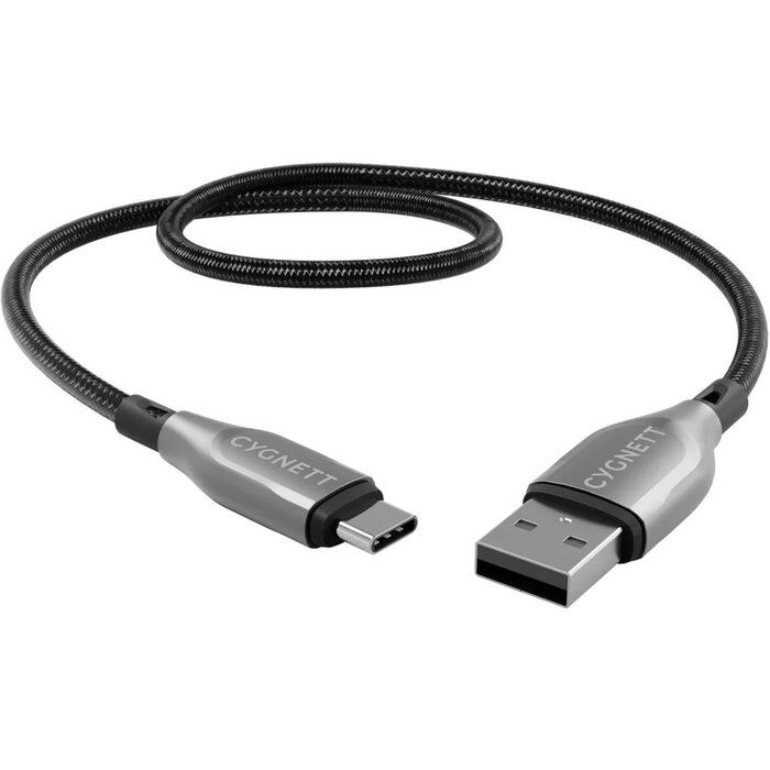 Cygnett Cygnett Armoured USB-C naar USB-A Kabel 50cm - 60W Gevlochten Zwart
