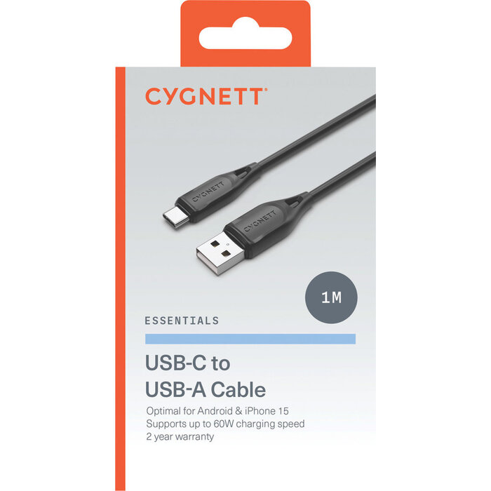 Cygnett Cygnett Essentials USB-C naar USB-A Kabel 1m - Zwart