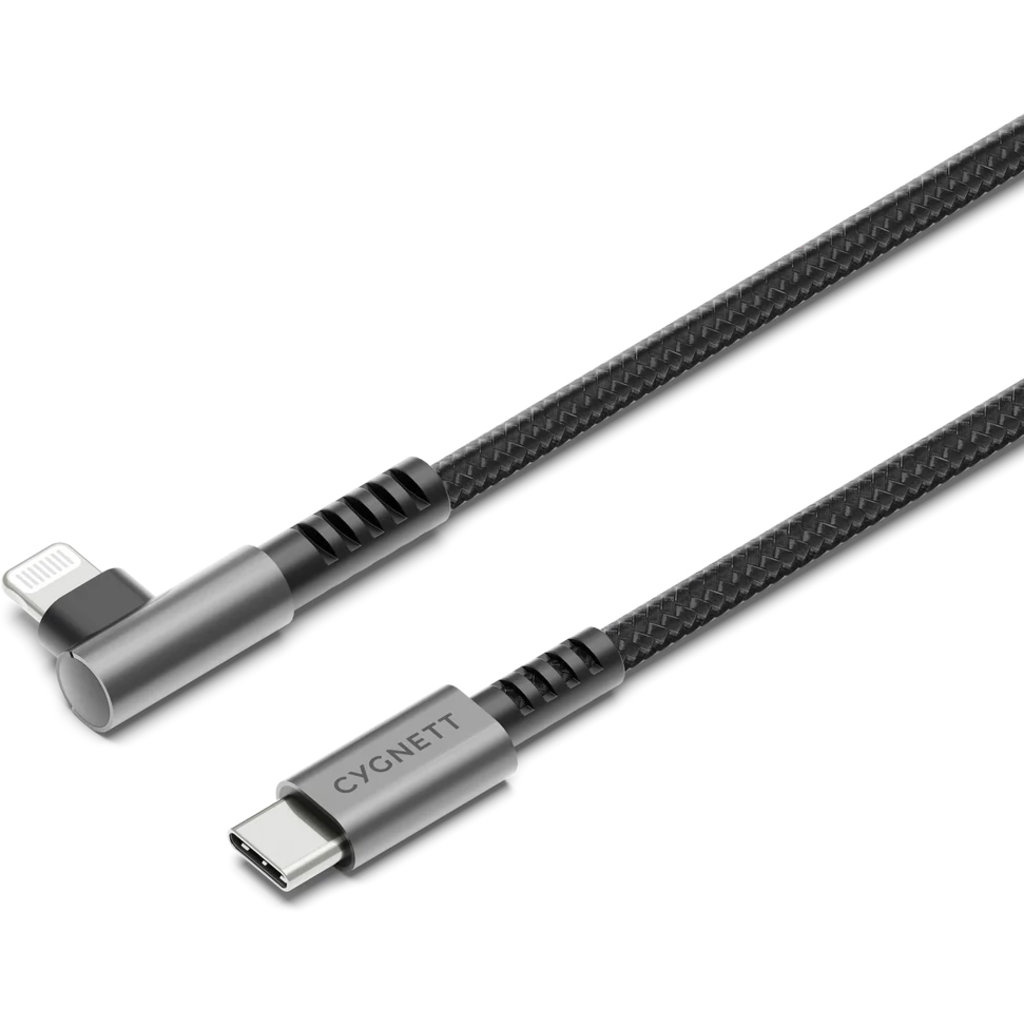 Cygnett Cygnett Unite Haakse Lightning naar USB-C Kabel 1m - Gevlochten Zwart