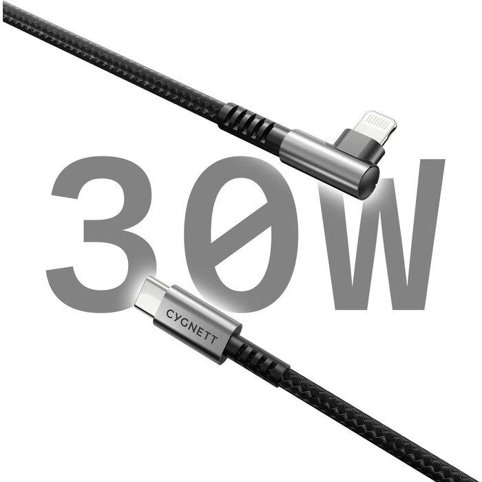 Cygnett Cygnett Unite Haakse Lightning naar USB-C Kabel 1m - Gevlochten Zwart