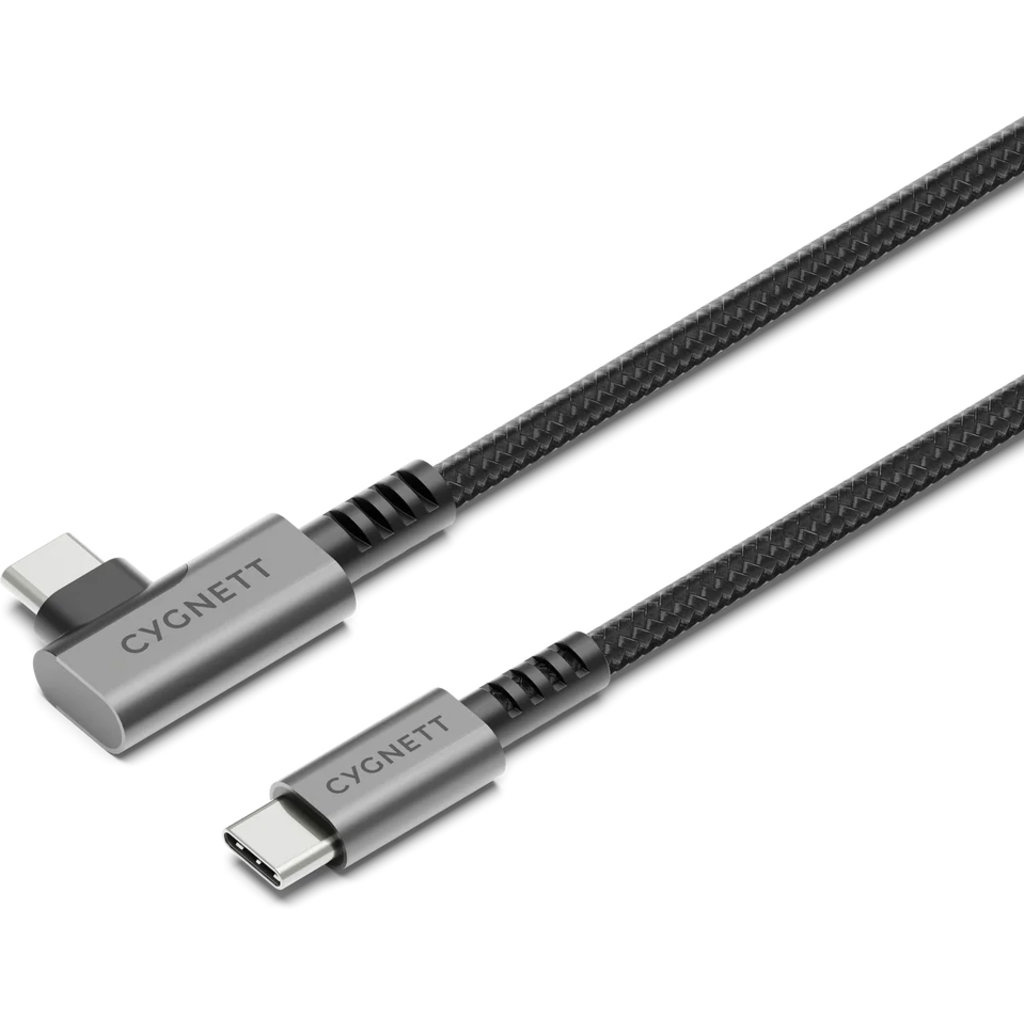 Cygnett Cygnett Unite USB-C naar USB-C Kabel 1m - Haaks - 240W - Gevlochten - Zwart