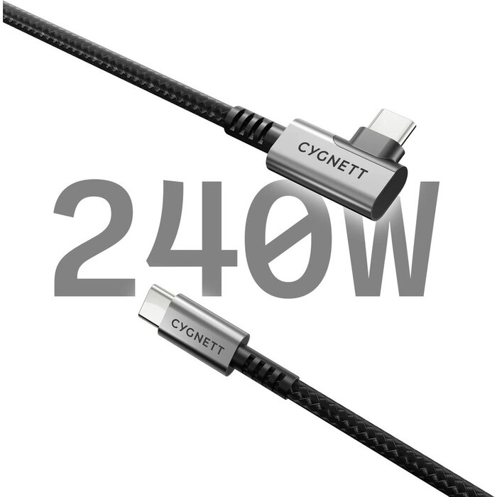 Cygnett Cygnett Unite USB-C naar USB-C Kabel 1m - Haaks - 240W - Gevlochten - Zwart
