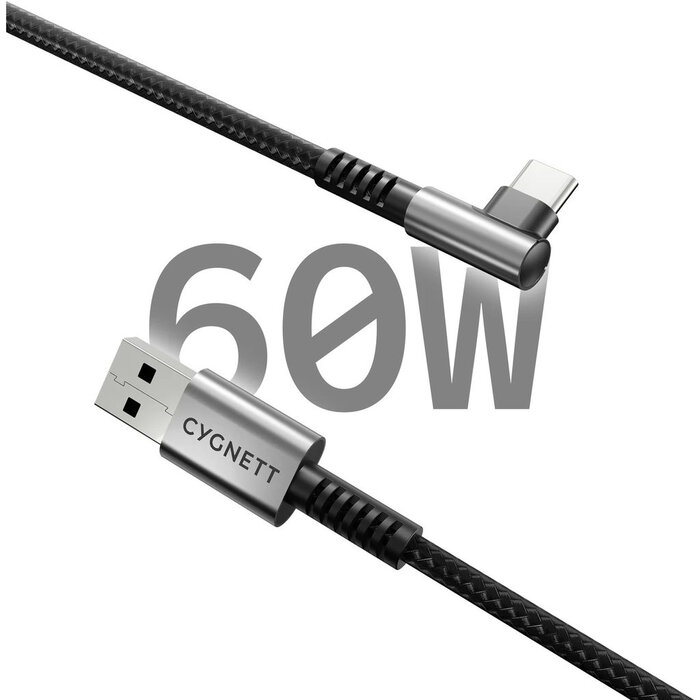 Cygnett Cygnett Unite Right Angled Braided USB-C to USB-A Cable 1m Black