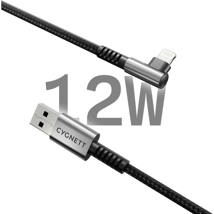 Cygnett Cygnett Haakse Lightning naar USB-A Kabel 1m - Gevlochten Zwart