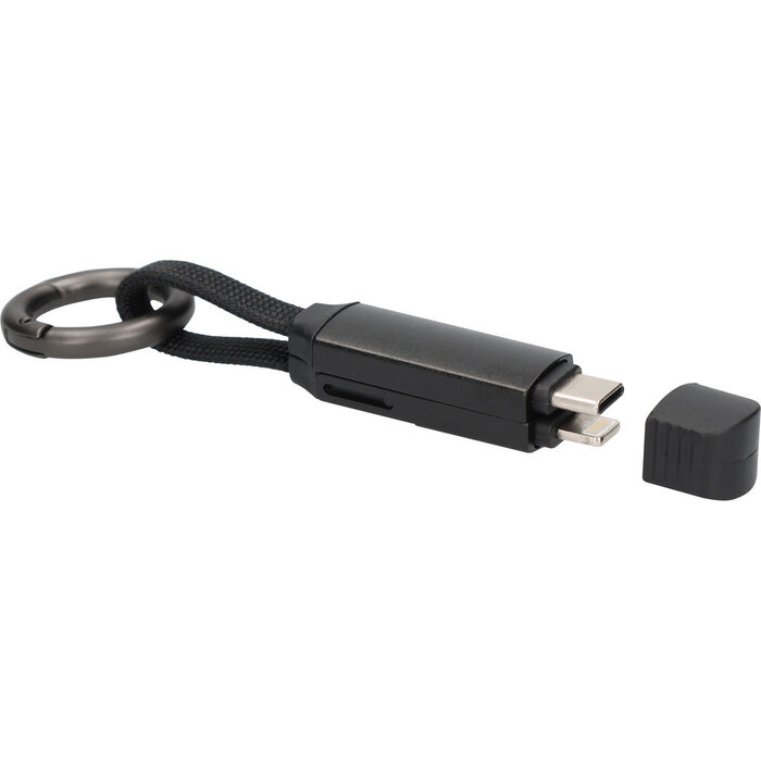 Mobiparts Mobiparts 3-in-1 Oplaadkabel - Aluminium - Sleutelhanger - Zwart
