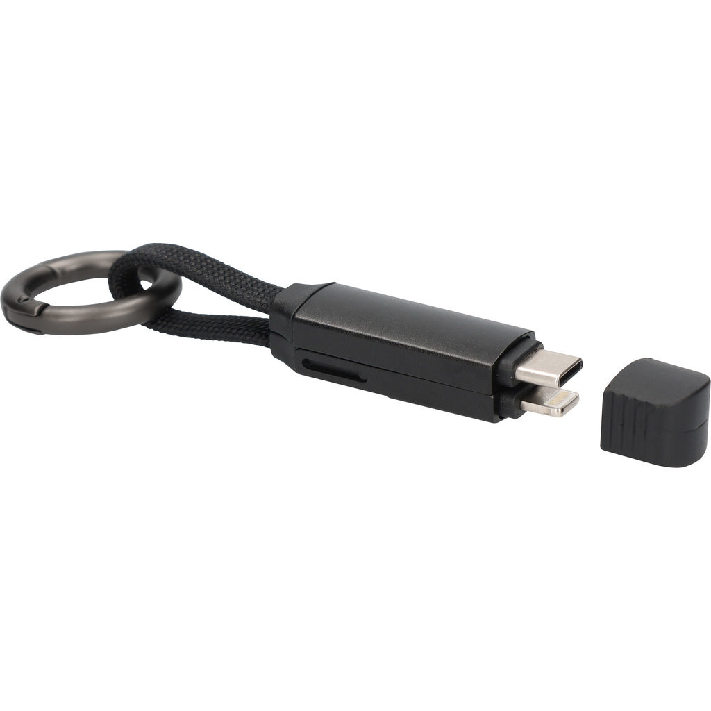Mobiparts Mobiparts 3-in-1 Oplaadkabel - Aluminium - Sleutelhanger - Zwart