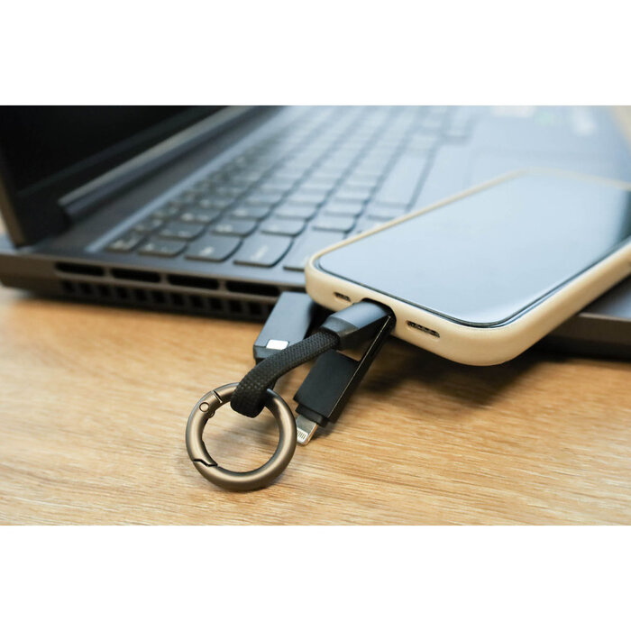 Mobiparts Mobiparts 3-in-1 Oplaadkabel - Aluminium - Sleutelhanger - Zwart