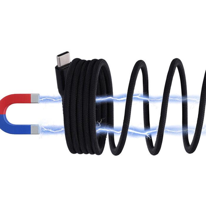 Mobiparts Mobiparts Magnetische USB-C naar USB-C Kabel - 1m - Gevlochten - Zwart