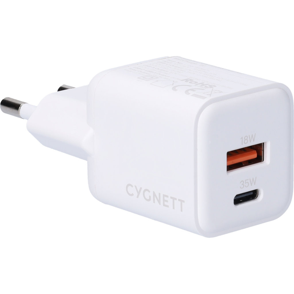 Cygnett Cygnett Powerplus 35W Dual Port GaN Snellader - Wit (CY5877PDWCH)