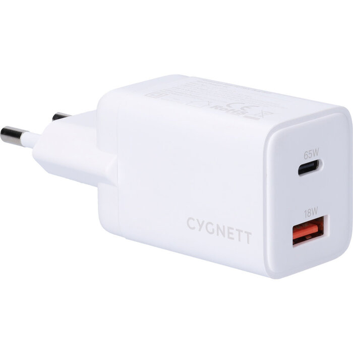 Cygnett Cygnett Powerplus 65W Dual Port Wandlader - USB-C & USB-A - Wit