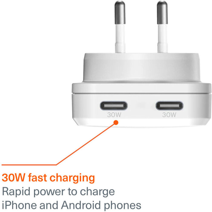 Cygnett Cygnett Chargeplus 30W Dual USB-C Wandlader - Wit