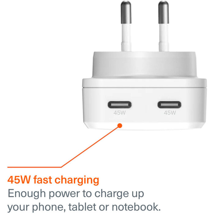 Cygnett Cygnett Chargeplus 45W Dual USB-C Wandlader - Wit