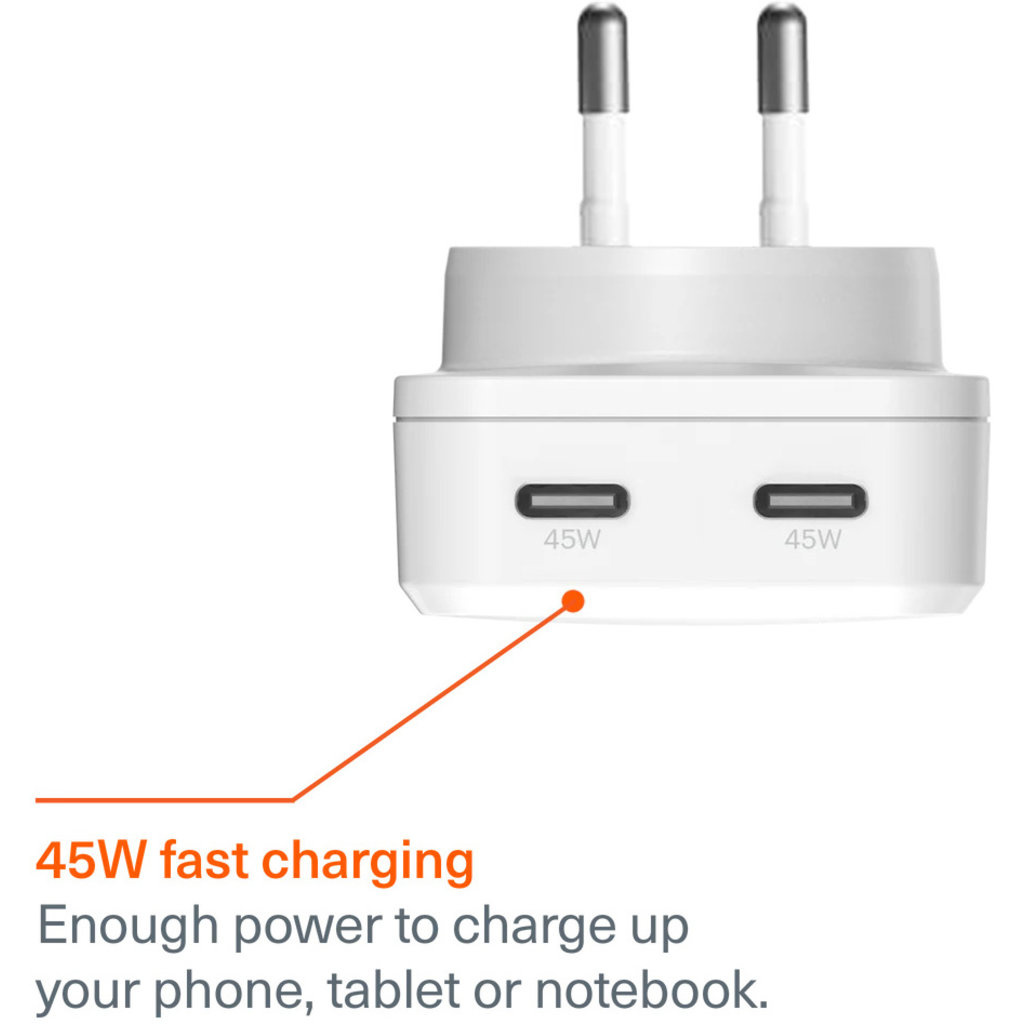 Cygnett Cygnett Chargeplus 45W Dual USB-C Wandlader - Wit