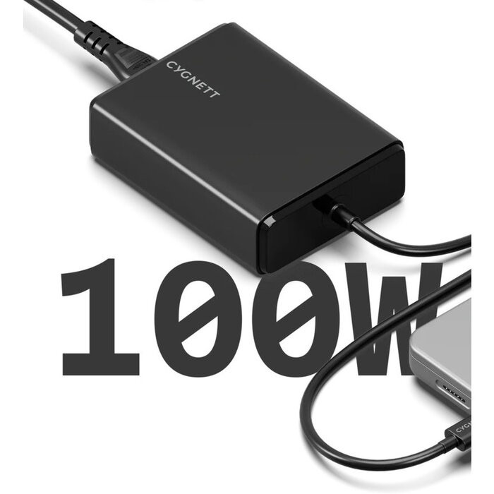 Cygnett Cygnett PowerMaxx 100W GaN USB-C Snellader met Vaste Kabel - Zwart