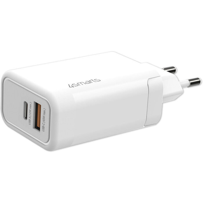 4Smarts 4SMarts VoltPlug 45W GaN USB-C Snellader - Compacte Adapter - Wit