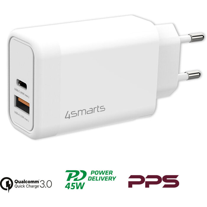 4Smarts 4SMarts VoltPlug 45W GaN USB-C Snellader - Compacte Adapter - Wit