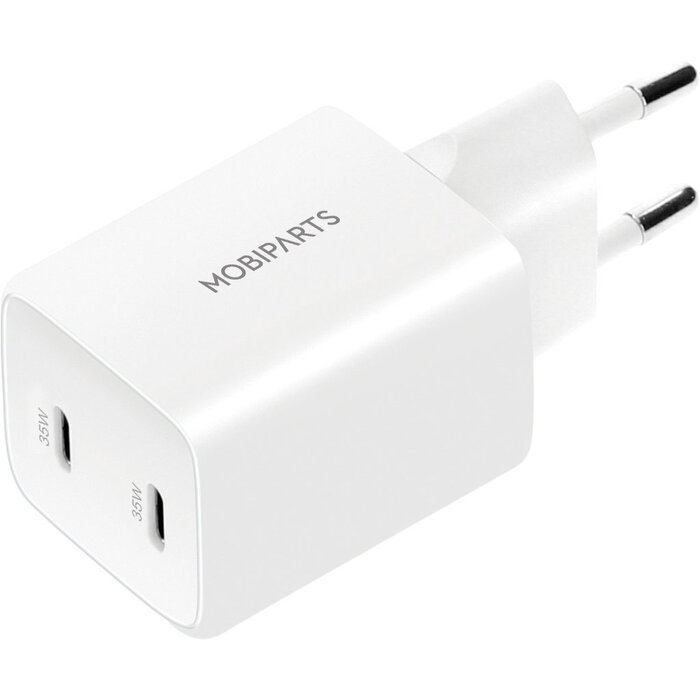 Mobiparts Mobiparts 35W GaN Dual USB-C Snellader - Power Delivery - Wit