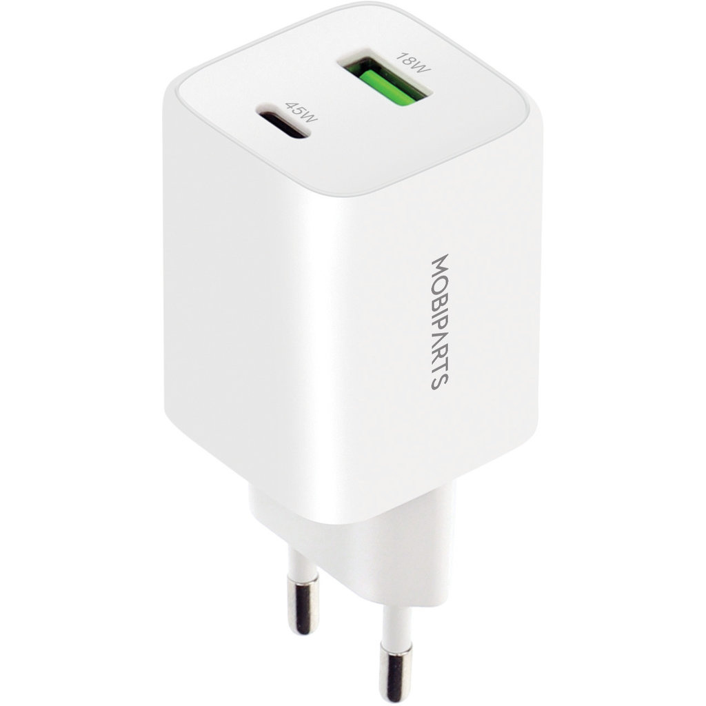 Mobiparts Mobiparts 45W GaN Snellader - USB-C & USB-A - Power Delivery 3.0 - Wit