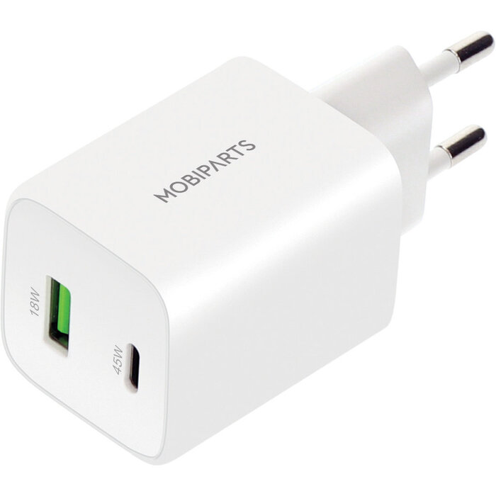 Mobiparts Mobiparts 45W GaN Snellader - USB-C & USB-A - Power Delivery 3.0 - Wit