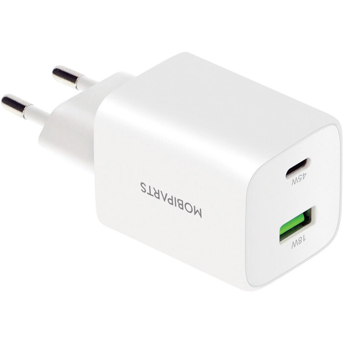 Mobiparts Mobiparts 45W GaN Snellader - USB-C & USB-A - Power Delivery 3.0 - Wit