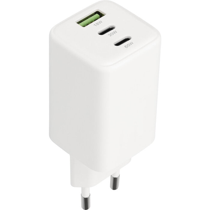 Mobiparts Mobiparts 65W GaN Snellader - 3 Poorten (2x USB-C, 1x USB-A) - Wit