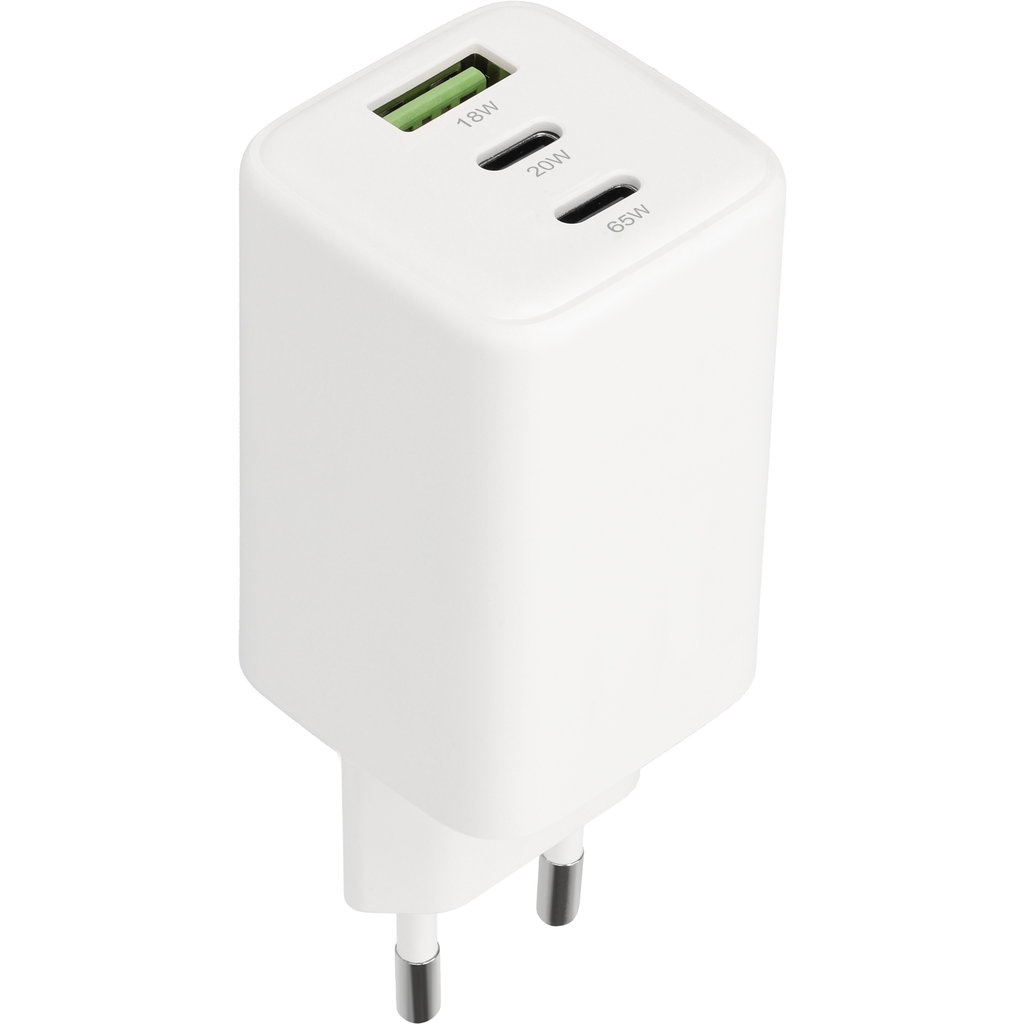 Mobiparts Mobiparts 65W GaN Snellader - 3 Poorten (2x USB-C, 1x USB-A) - Wit