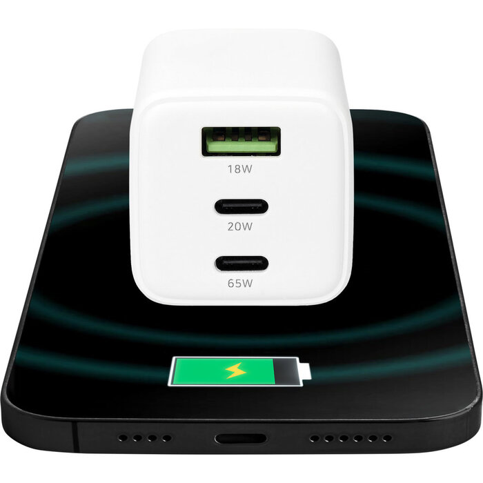Mobiparts Mobiparts 65W GaN Snellader - 3 Poorten (2x USB-C, 1x USB-A) - Wit