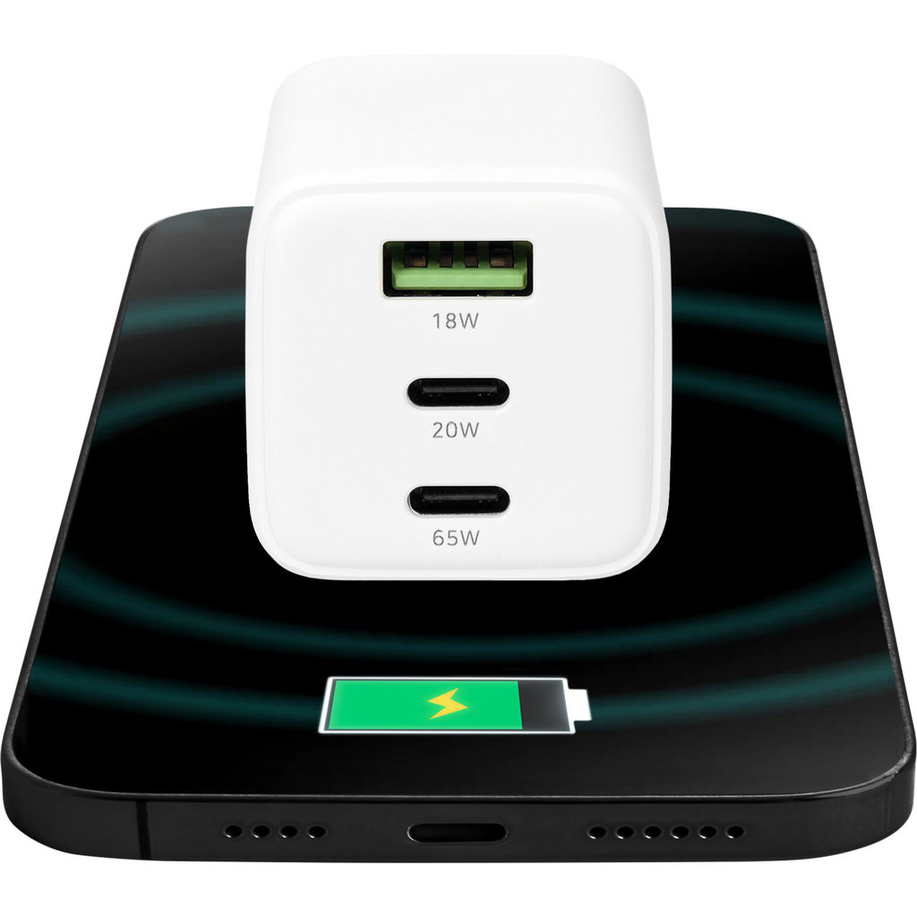 Mobiparts Mobiparts 65W GaN Snellader - 3 Poorten (2x USB-C, 1x USB-A) - Wit