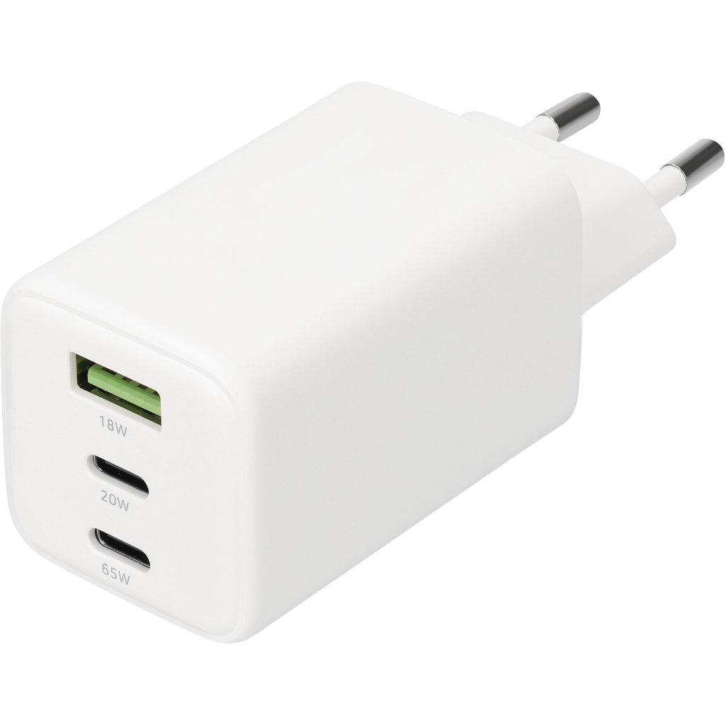 Mobiparts Mobiparts 65W GaN Snellader - 3 Poorten (2x USB-C, 1x USB-A) - Wit