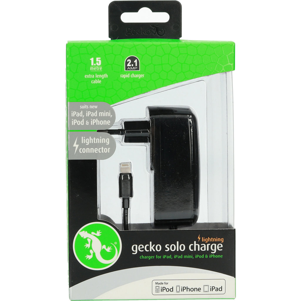 Gecko Gecko Thuislader met Vaste Lightning Kabel - 2.1A - 1.5m - Zwart