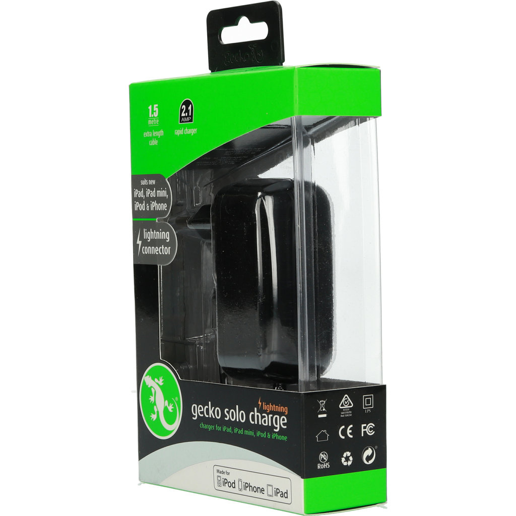 Gecko Gecko Thuislader met Vaste Lightning Kabel - 2.1A - 1.5m - Zwart