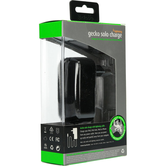Gecko Gecko Thuislader met Vaste Lightning Kabel - 2.1A - 1.5m - Zwart