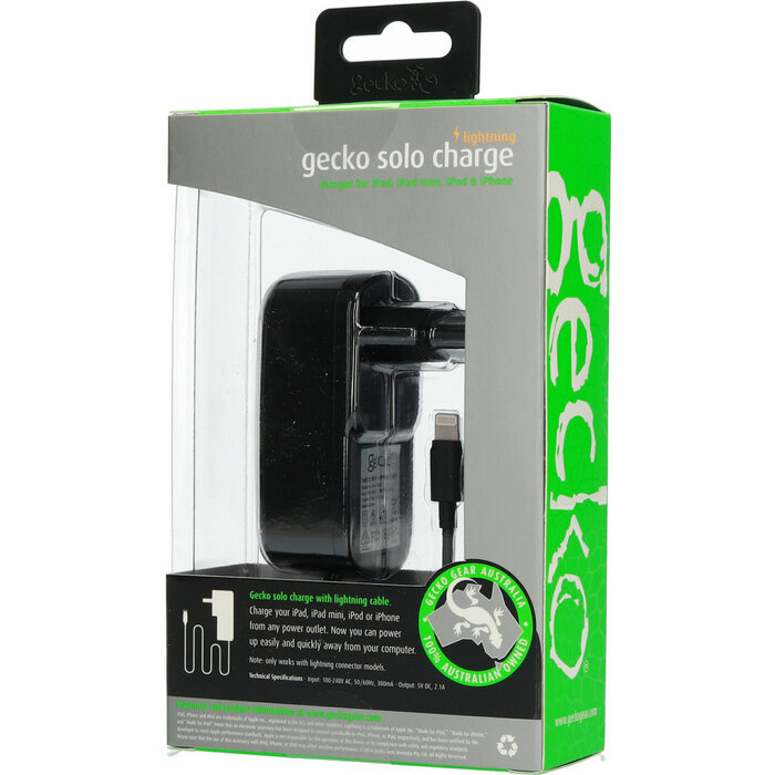 Gecko Gecko Thuislader met Vaste Lightning Kabel - 2.1A - 1.5m - Zwart