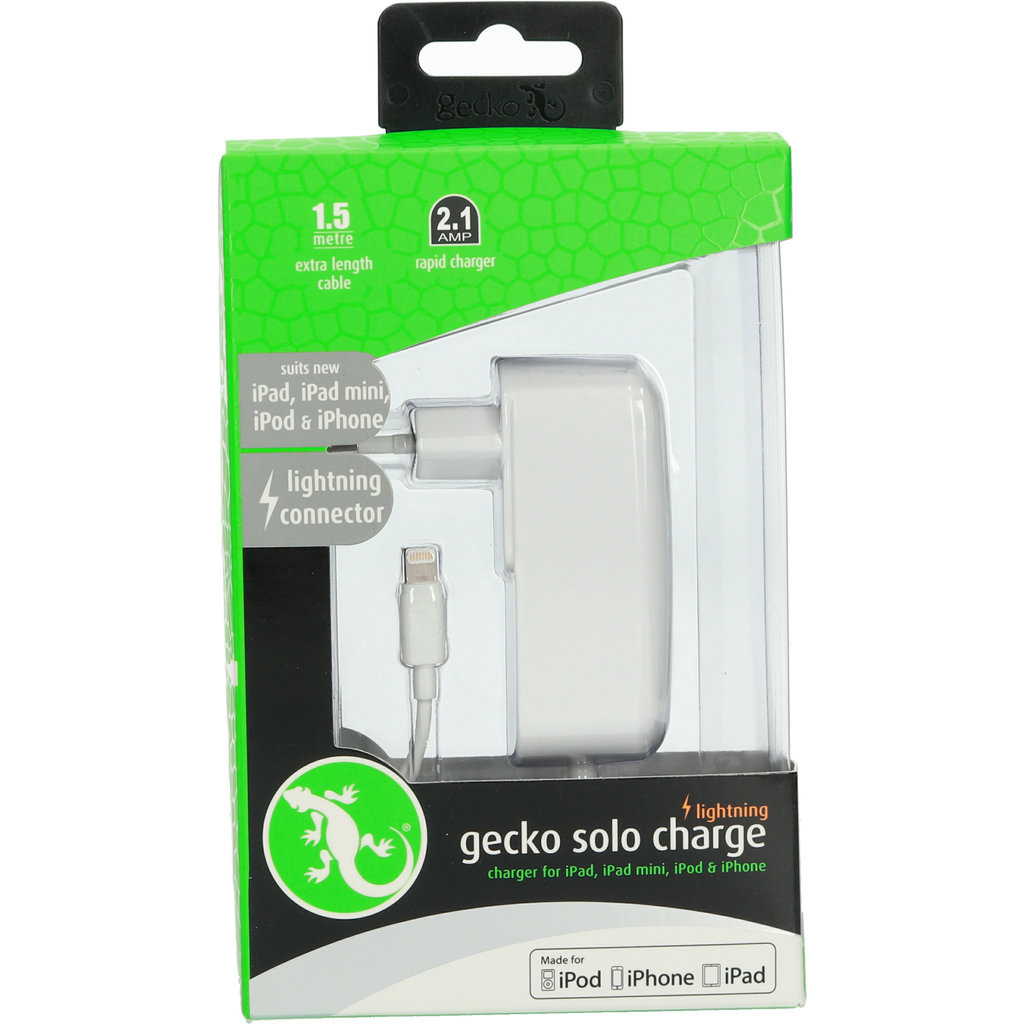 Gecko Gecko Reislader met Lightning Kabel - 2.1A - 1,5 Meter - Wit