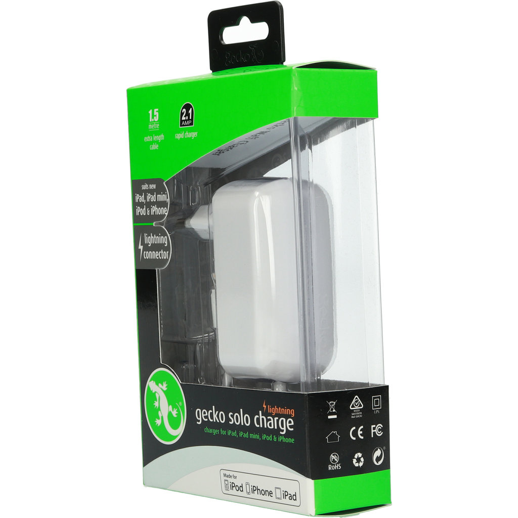 Gecko Gecko Reislader met Lightning Kabel - 2.1A - 1,5 Meter - Wit