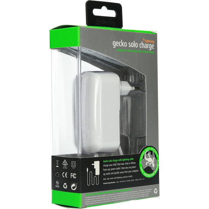 Gecko Gecko Reislader met Lightning Kabel - 2.1A - 1,5 Meter - Wit
